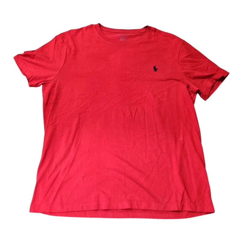 RALPH LAUREN POLO Custom Slim Fit TEE T-SHIRT TOP Solid Red w/Navy Blue Pony XL